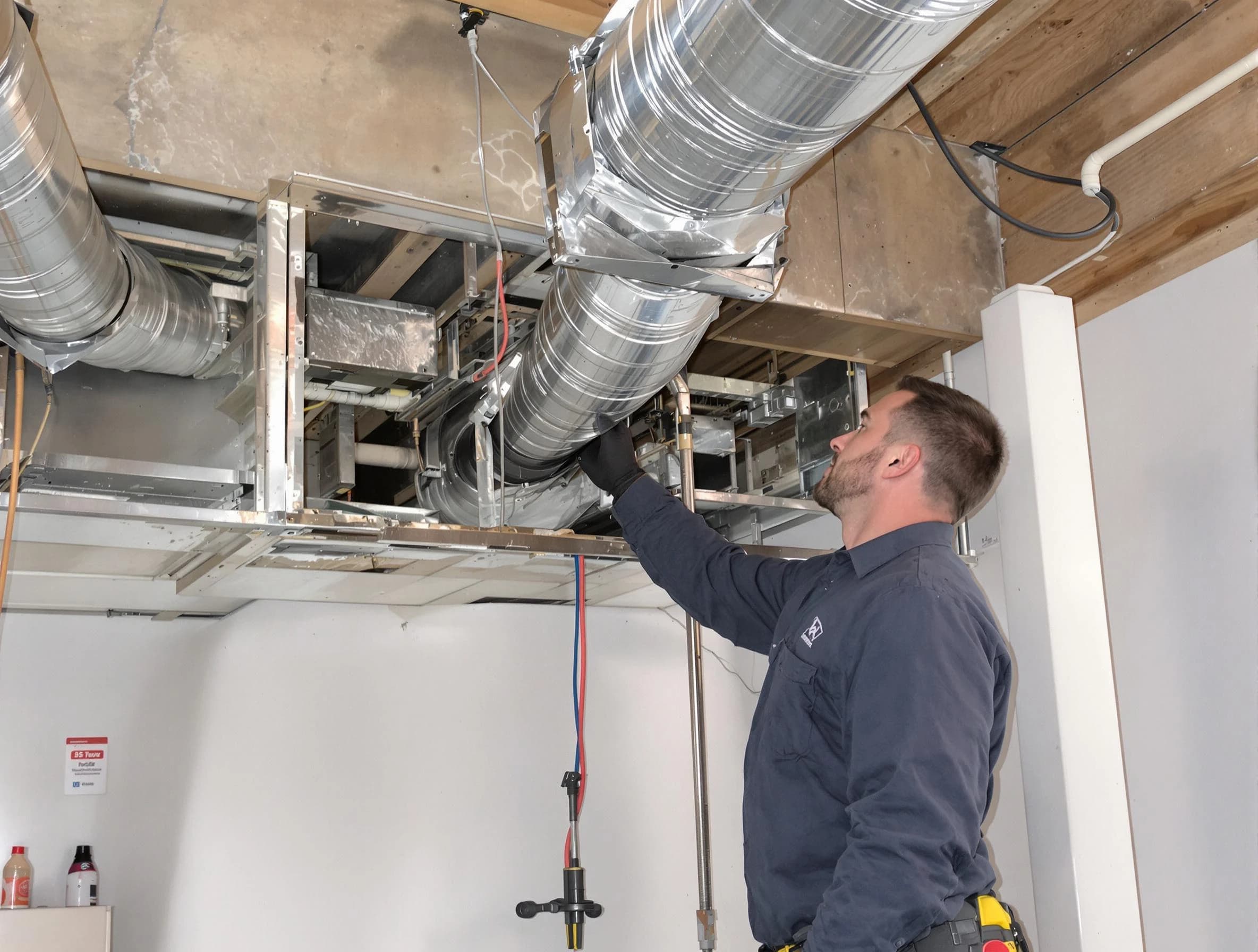 Superior Air Duct Cleaning technician performing professional air duct repair using specialized tools in Superior