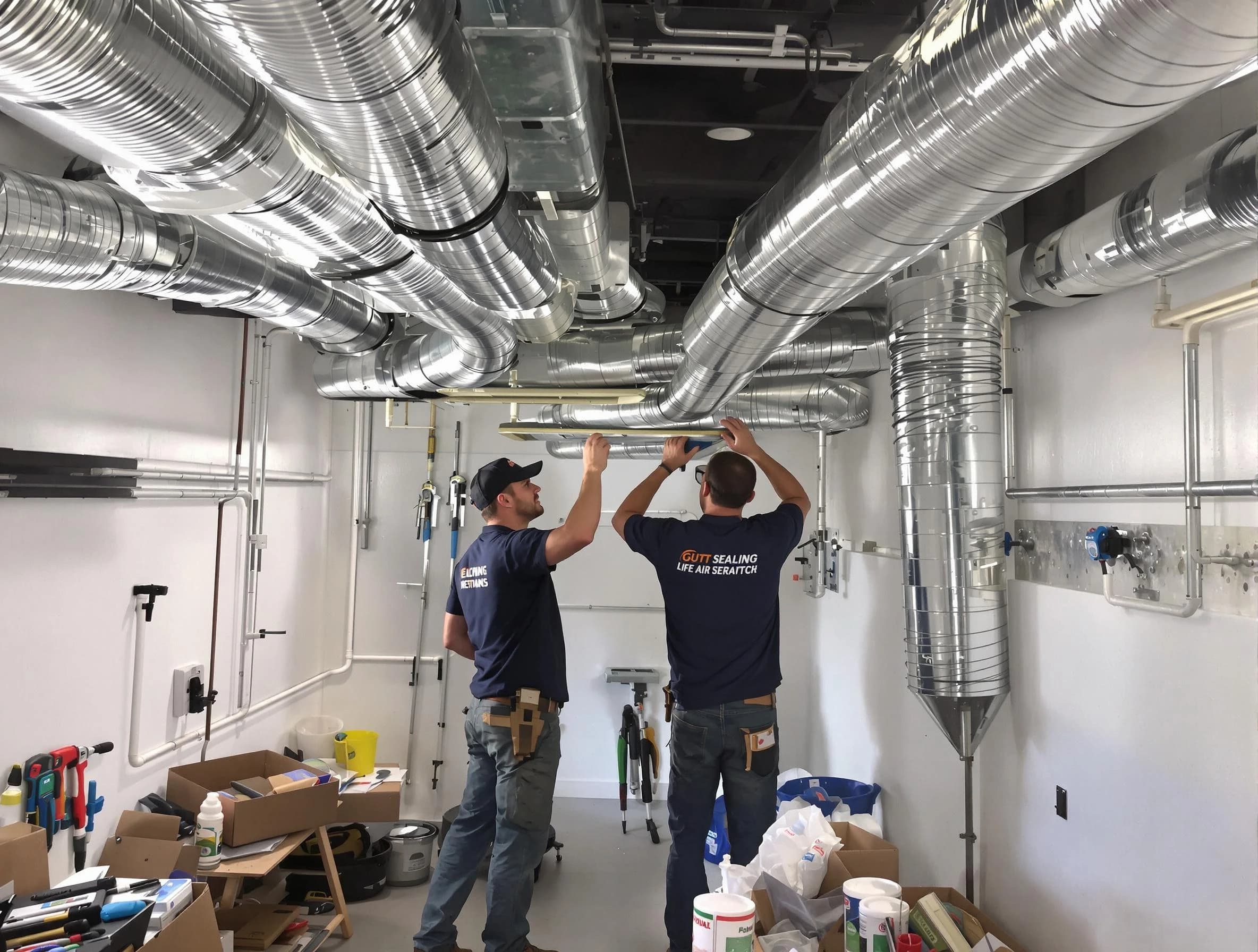 Superior Air Duct Cleaning technician applying professional duct sealing solutions in Superior
