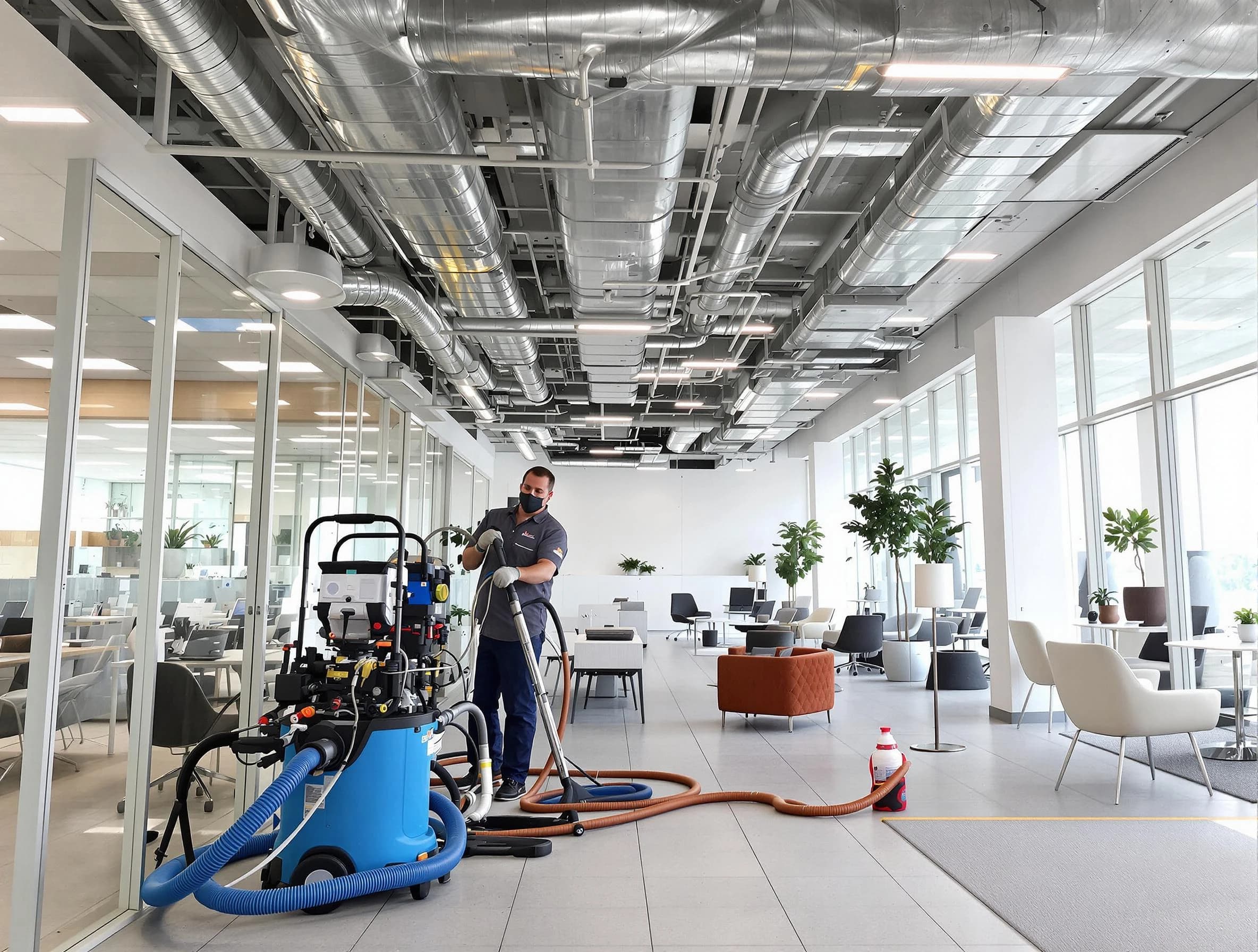 Superior Air Duct Cleaning team conducting comprehensive commercial duct cleaning at a business location in Superior