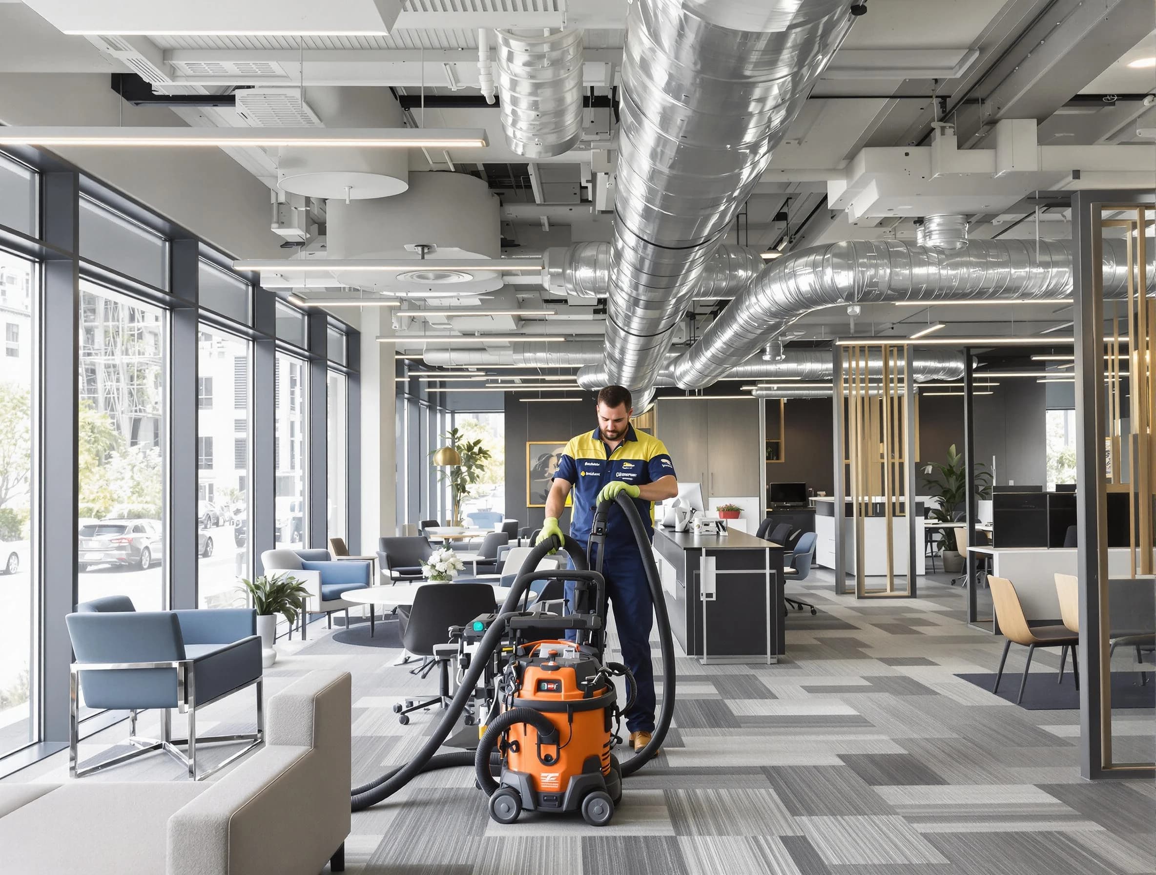 Superior Air Duct Cleaning team performing thorough commercial duct cleaning at a Superior business center