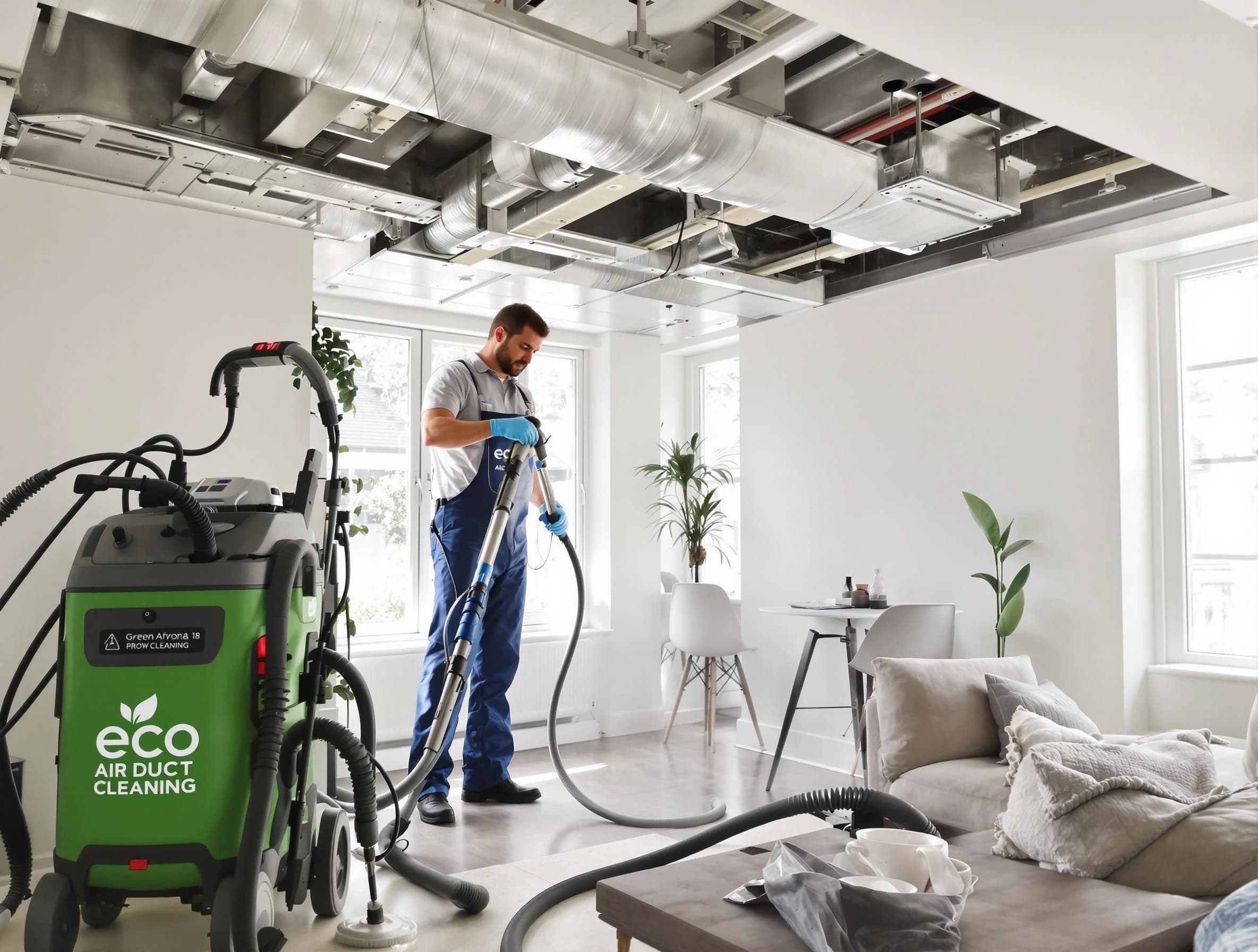 Superior Air Duct Cleaning technician performing eco-friendly duct cleaning using sustainable methods in Superior