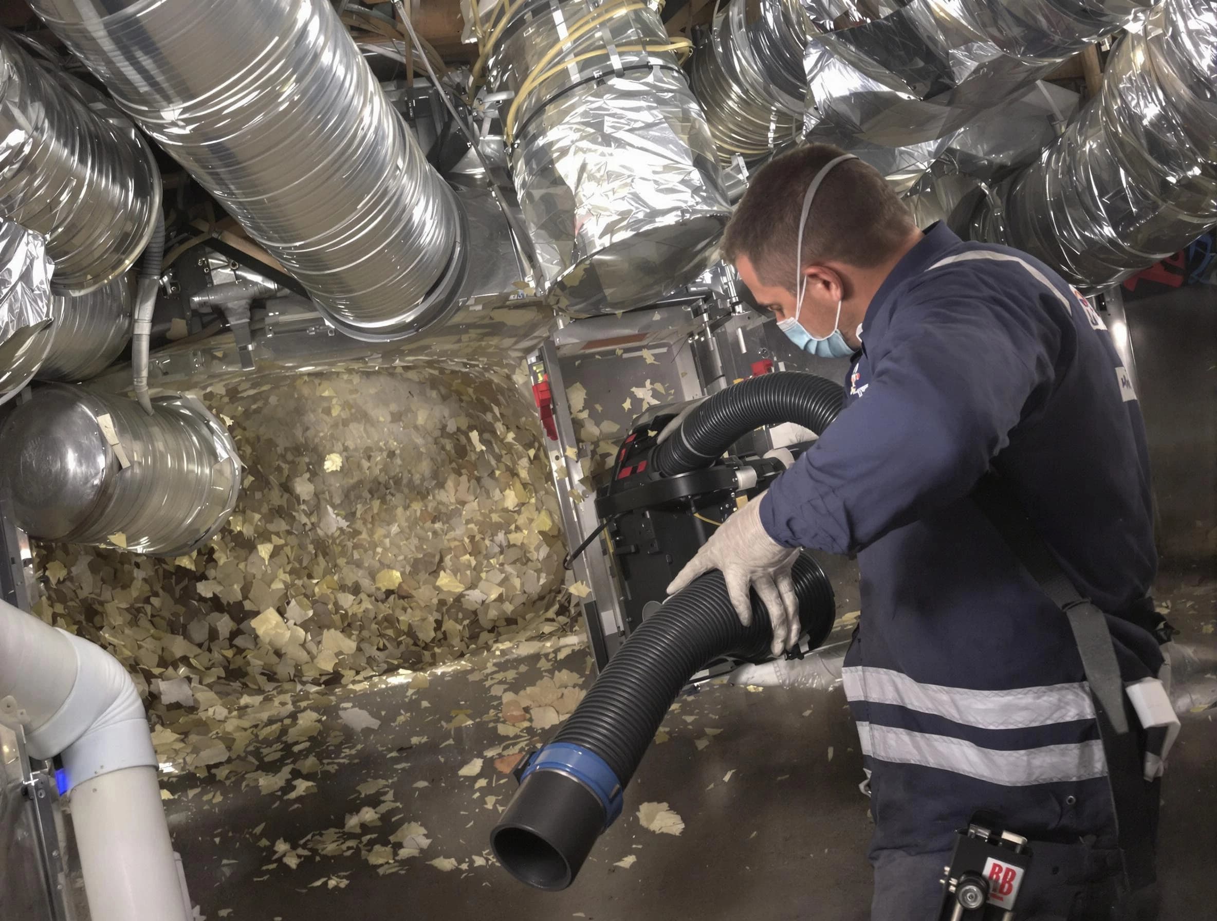 Superior Air Duct Cleaning specialist operating negative pressure cleaning equipment for thorough duct maintenance in Superior