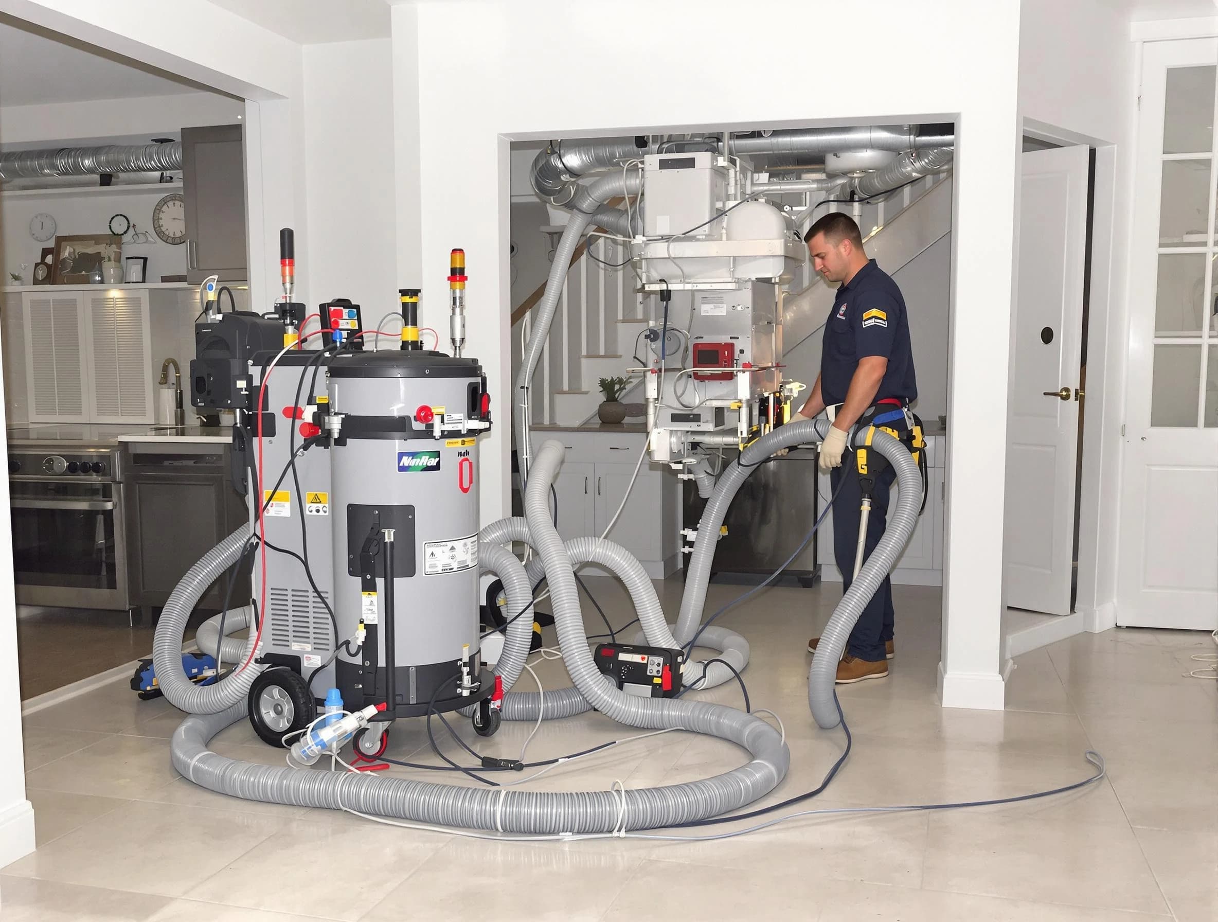 Superior Air Duct Cleaning technician operating negative pressure cleaning equipment for thorough duct maintenance in Superior