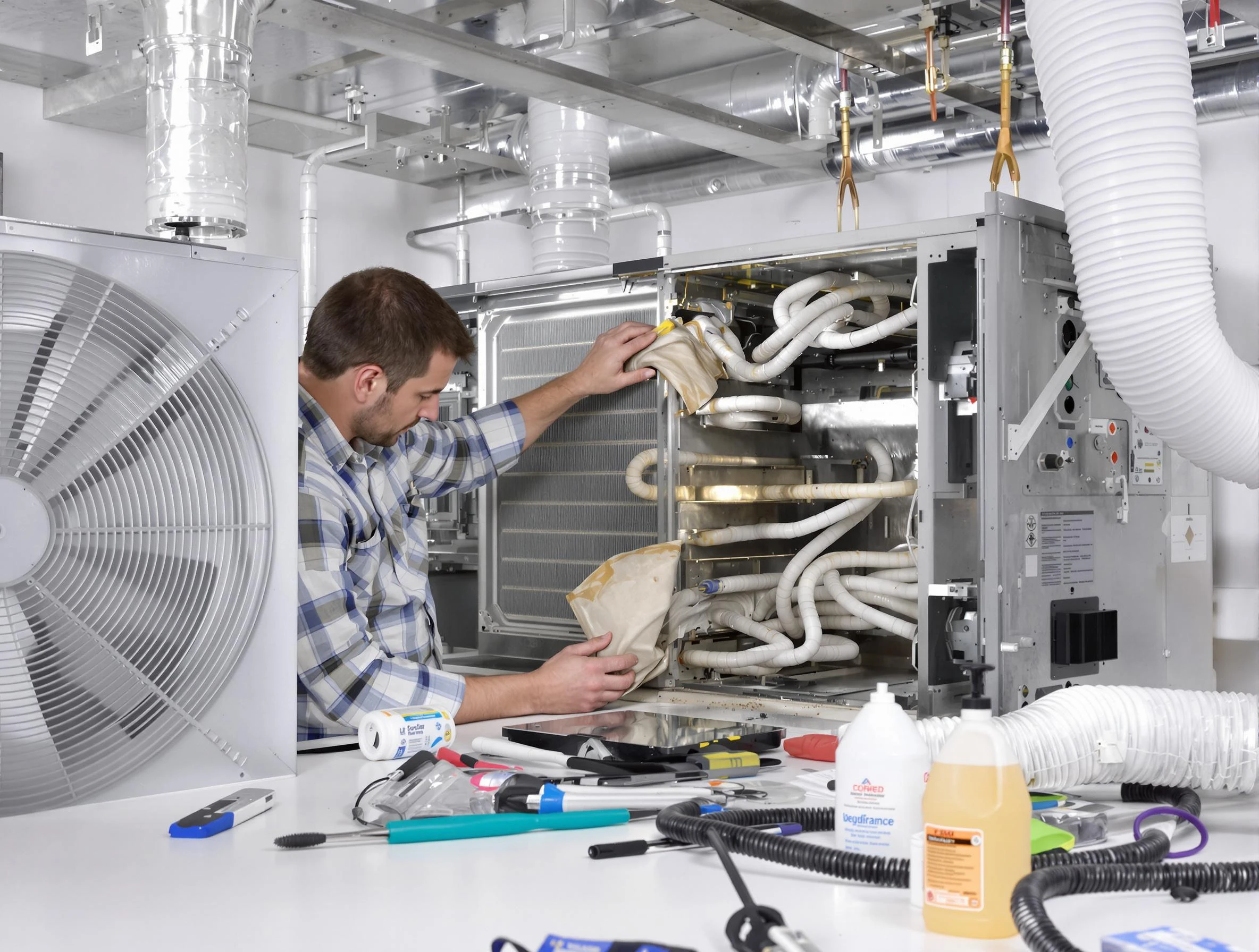 Superior Air Duct Cleaning specialist performing precision AC coil cleaning in Superior