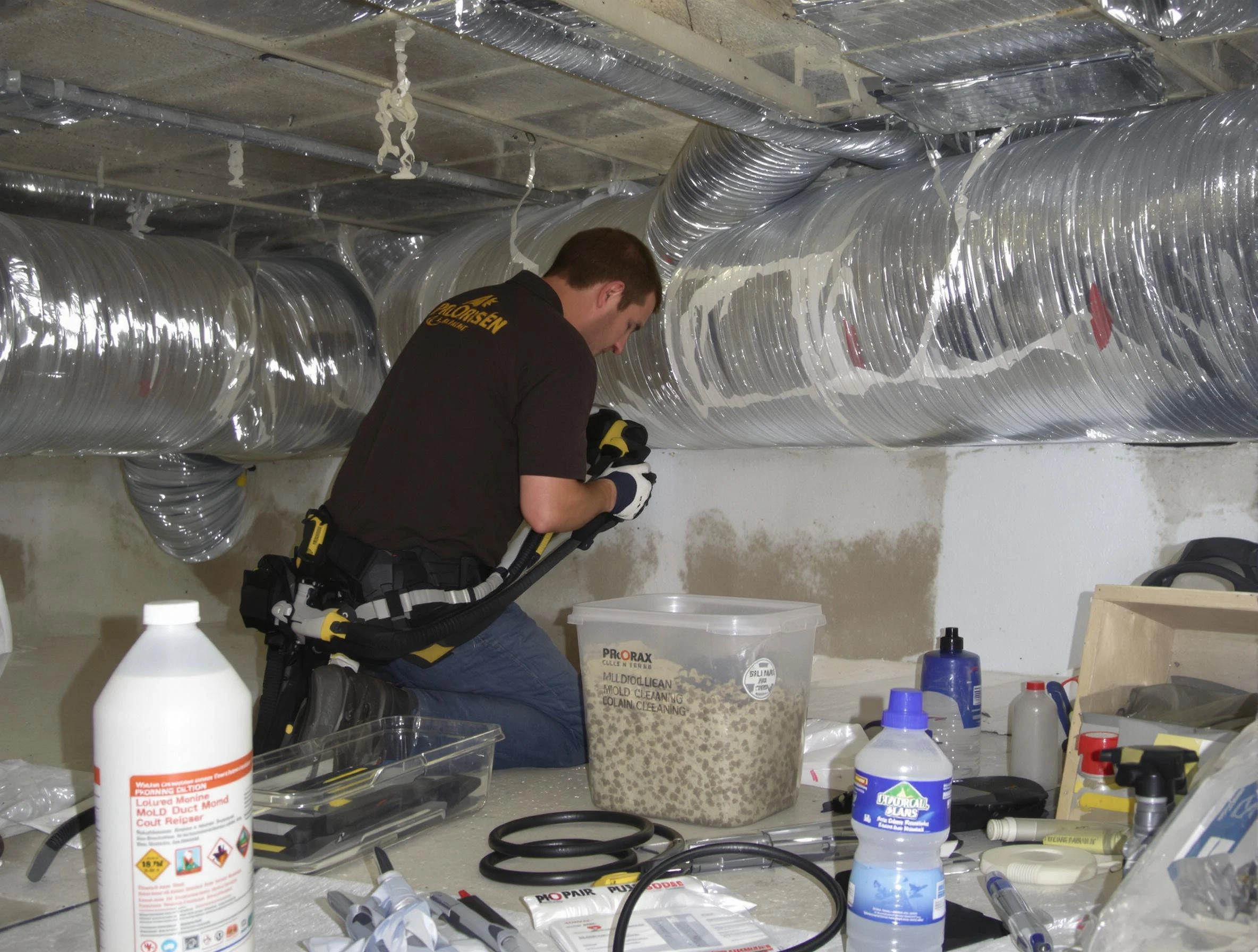 Superior Air Duct Cleaning specialist performing professional mold removal from air ducts in Superior
