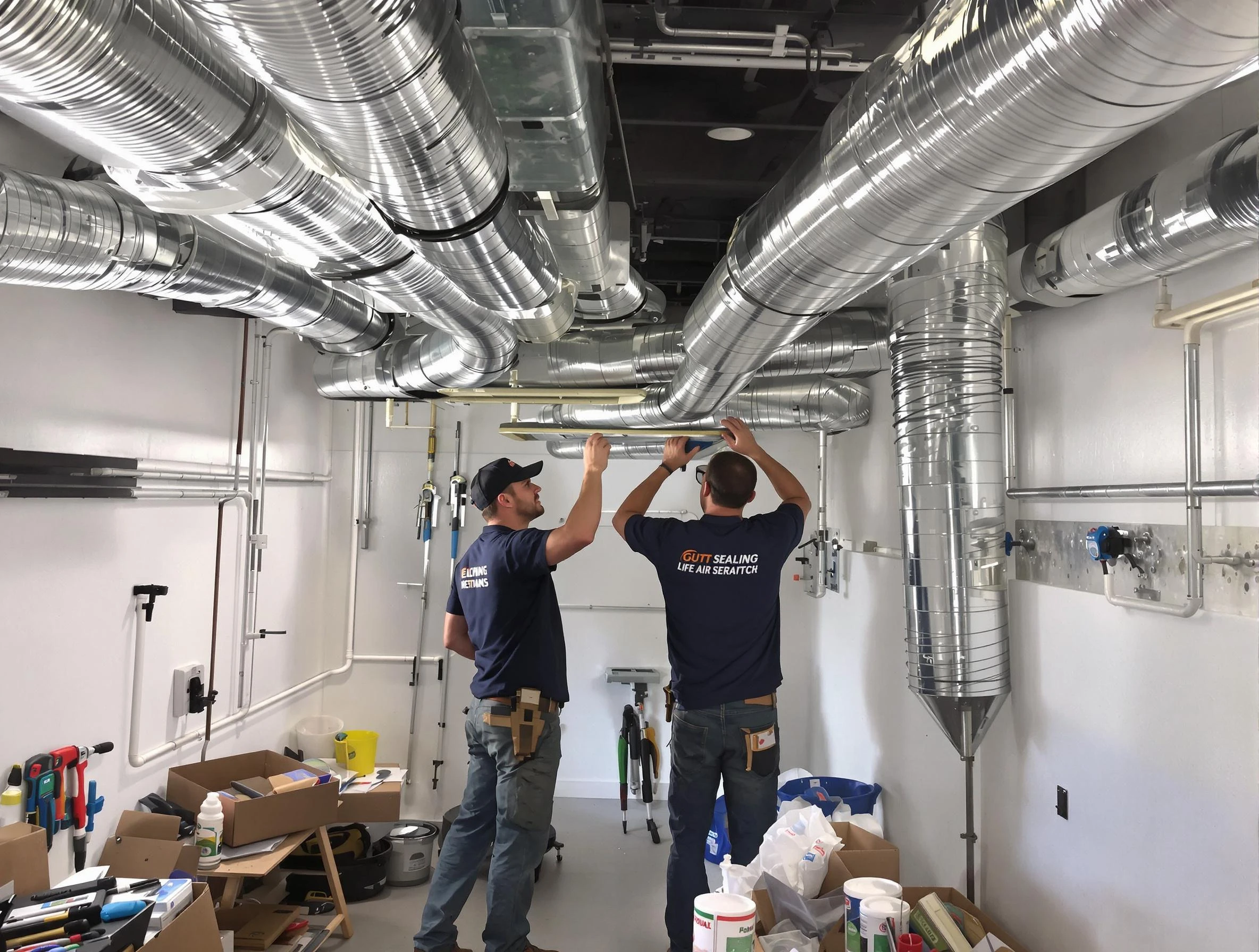 Superior Air Duct Cleaning technician applying professional duct sealing solutions in Superior